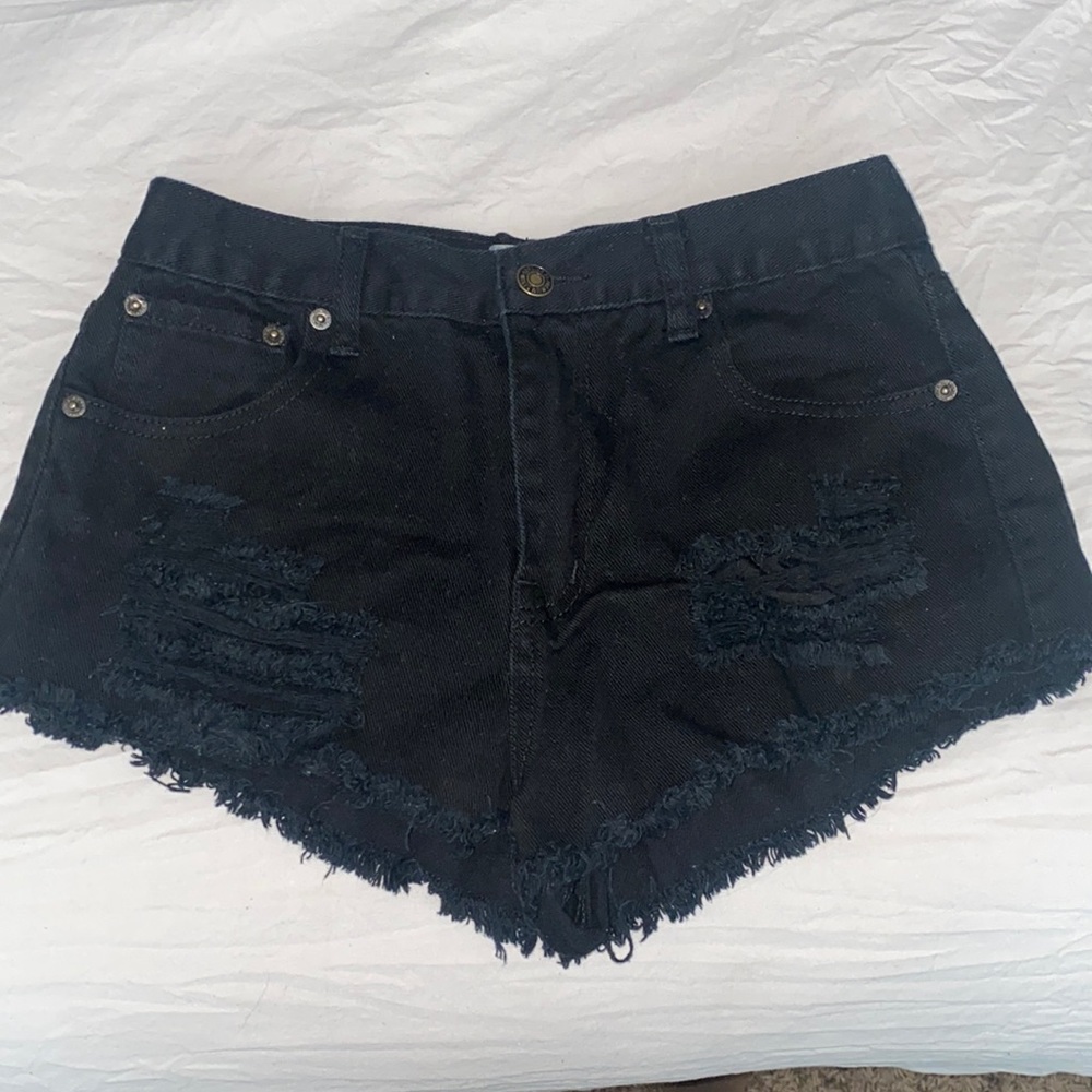 High Waisted Distressed Black Shorts